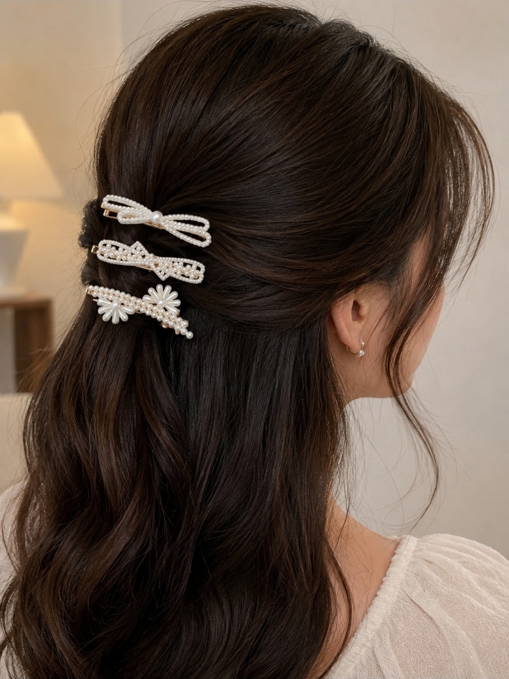 3 bundles for $25 Pearl Look White Hair Clip Set - 3 Barrettes/Clips New